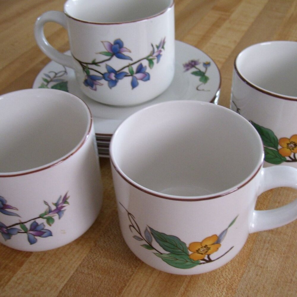Woodhill by Citation 4 Cup and Saucer Sets Stoneware Vintage